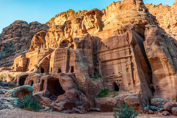 ancient Nabatean village carved in rocks close to  Petra, Jordan - Image, selective focus