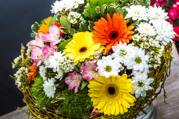Large creative bright bouquet close-up. Concept florist