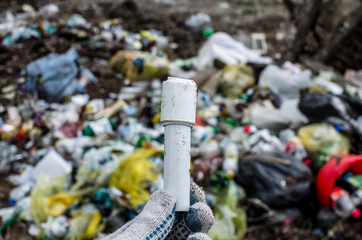 Construction waste from PVC pipes. Municipal solid waste