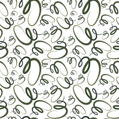 Abstract seamless pattern. Hand drawn watercolor green lines, brush strokes, wavy lines, scribbles, swirls on white background. Wallpaper pattern.