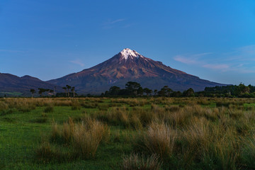 blue hour at cone volcano mount taranaki, new zealand 7