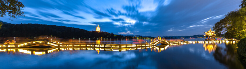 panorama night view of Hangzhou 