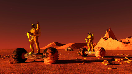 scene of the astronaut on mars 3D illustration © Sergey Drozdov