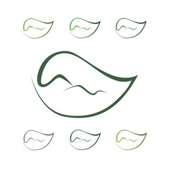 Leaf, line in the form of leaf and hills,  illustration isolated on white background
