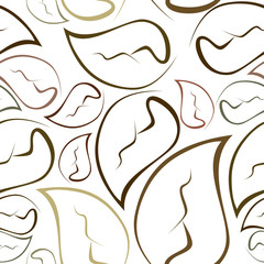 Brown leaves background. Seamless doodle pattern. Hand-drawn yellow leaves on the white background. Wallpaper pattern.