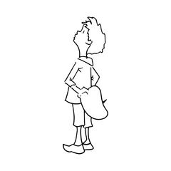 Doodle boy. Simple children's coloring page, children's drawing a little boy. Black line painting, isolated on white background.