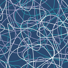 Vector abstract seamless scribble background. Fantasy modern tangled pattern. Digital tortuous design. Creative tangled composition.