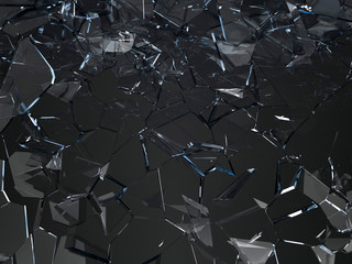 Pieces of glass broken or cracked on black