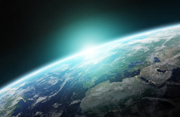 View of blue planet Earth in space 3D rendering elements of this image furnished by NASA