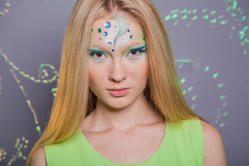 beautiful girl with make-up alien ufo