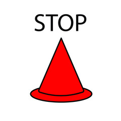 Cone red icon on white background. Stop sign.