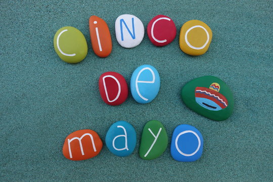 Cinco De Mayo, Unique Logo Idea With A Composition Of Colored Stones Over Green Sand