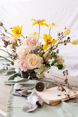 Still life with a beautiful bouquet of flowers