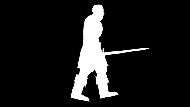 Silhouette of a soldier. Alpha channel. Alpha matte. Isolated. Loop. Motion Graphics. Computer Animation. FullHD.