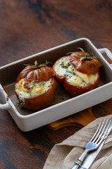 Stuffed tomatoes with cream cheese, cottage cheese and basil