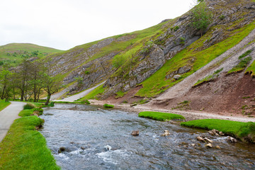 Fototapeta na wymiar River Dove flowing through Peak District National Park, Derbyshire, England