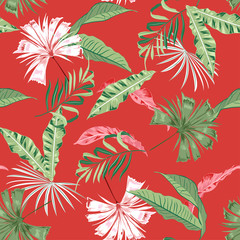 Trendy tropical wild leaves and Floral seamless pattern, plant with, design for fashion,fabric,web,wallpaper and all prints
