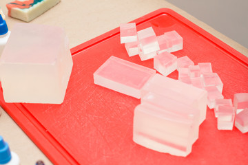 pieces of white soap chopped with a knife