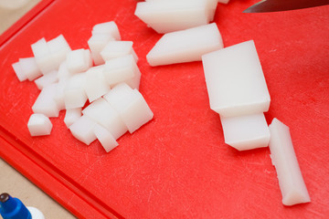 pieces of white soap chopped with a knife