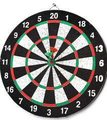 side view.Arrow dart hitting the center of the target dart Board