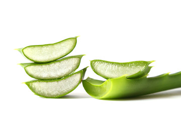 Aloe vera on a white background. Natural care products. Moisturizing and skin care.