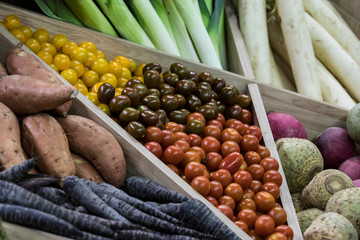 Fresh vegetables background close-up of tomatoes, cucumbers, onions 