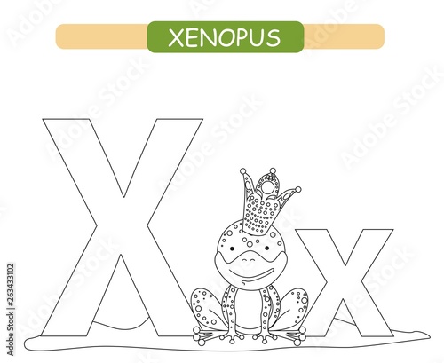 Letter X and humorous cartoon xenopus. Coloring webpage. Pets picture about Letter X Printable known as Letter X and amusing cartoon xenopus. Coloring webpage. Pets