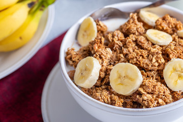 Bowl of Ganola With Banana Slices
