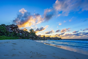 sunrise at paradise beach on the seychelles, grand anse, sunrise at la digue 2