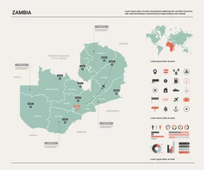 Foto op Aluminium Vector map of Zambia.  High detailed country map with division, cities and capital Lusaka. Political map,  world map, infographic elements. © Анна Тощева