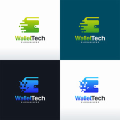 Set of Wallet Tech logo designs concept vector, Digital Wallet logo template symbol