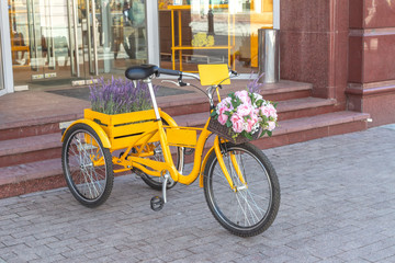 Fototapeta na wymiar Yellow Bicycle with flowers