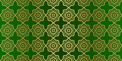 Geometric Modern Luxury Ornament. Seamless Vector Pattern. For Wallpaper, Invitation, Fashion Design. Green gold color