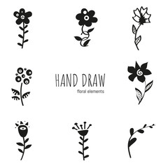 Set of Coloring Page Pattern. Adult Coloring Book Set and Antistress freehand sketch with flowers. Vector illustration.