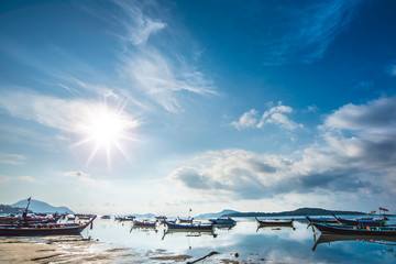 Long tail boat in rawai beach phuket thailand for tourism,Tropical sea beach with sea scape on thailand