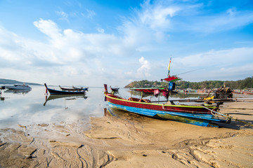 Long tail boat in rawai beach phuket thailand for tourism,Tropical sea beach with sea scape on thailand