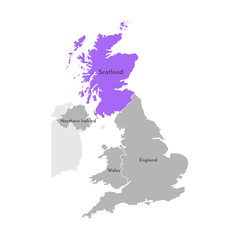 Vector isolated simplified illustration icon with grey silhouette of United Kingdom of Great Britain and Northern Ireland's provinces. Selected administrative division - Scotland