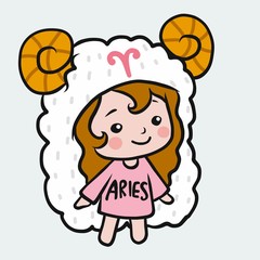 Aries girl horoscope cartoon vector illustration doodle style 