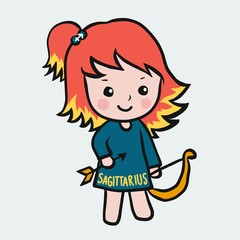 Sagittarius girl horoscope cartoon vector illustration doodle style