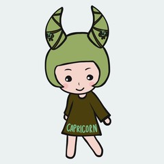 Capricorn girl horoscope cartoon vector illustration doodle style