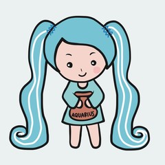 Aquarius girl horoscope cartoon vector illustration doodle style 