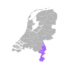 Vector isolated simplified illustration icon with grey silhouette of Netherlands' (Holland) provinces. Selected administrative division - Limburg.
