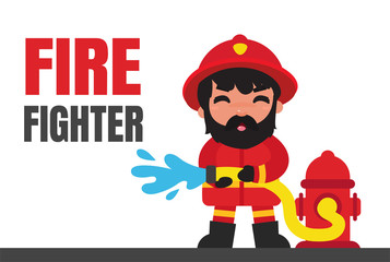 Cartoon firefighters who are extinguishing fires with high pressure