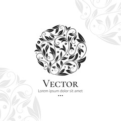 Black leaves logo. Elegant, classic elements. Can be used for jewelry, beauty and fashion industry. Great for emblem, monogram, invitation, flyer, menu, brochure, background, or any desired idea.