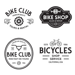 Set of vintage and modern bike shop logo badges and labels. Cycle wheel isolated vector. Old style bicycle shop and repair logotypes.