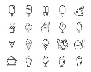set of ice cream icons, such as  parfait, frozen yogurt, ice cream sundae, vanilla, chocolate