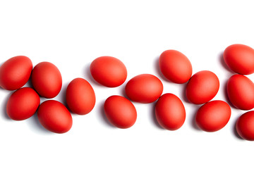 Red Easter eggs isolated on white background. Christian holiday traditions. Traditional symbol