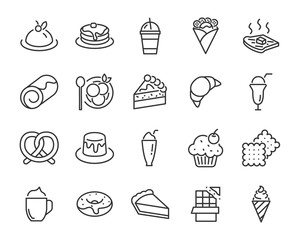 set of sweet bakery icons, such as ice cream, cake, smoothies, bread