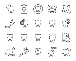 set of teeth icons, such as, tooth, dentist, clean, protect, treat, oral