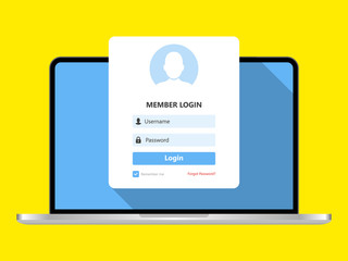 Laptop with login page on screen. Registration page. Modern flat design. Vector illustration